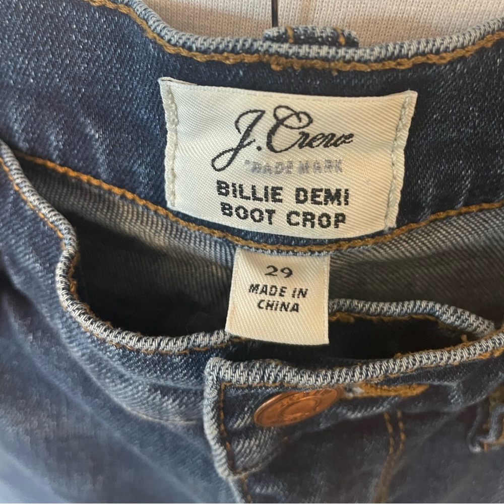 J Crew Billie Demi boot cut. Size 29. Dark wash distress on front only. - Picture 5 of 10
